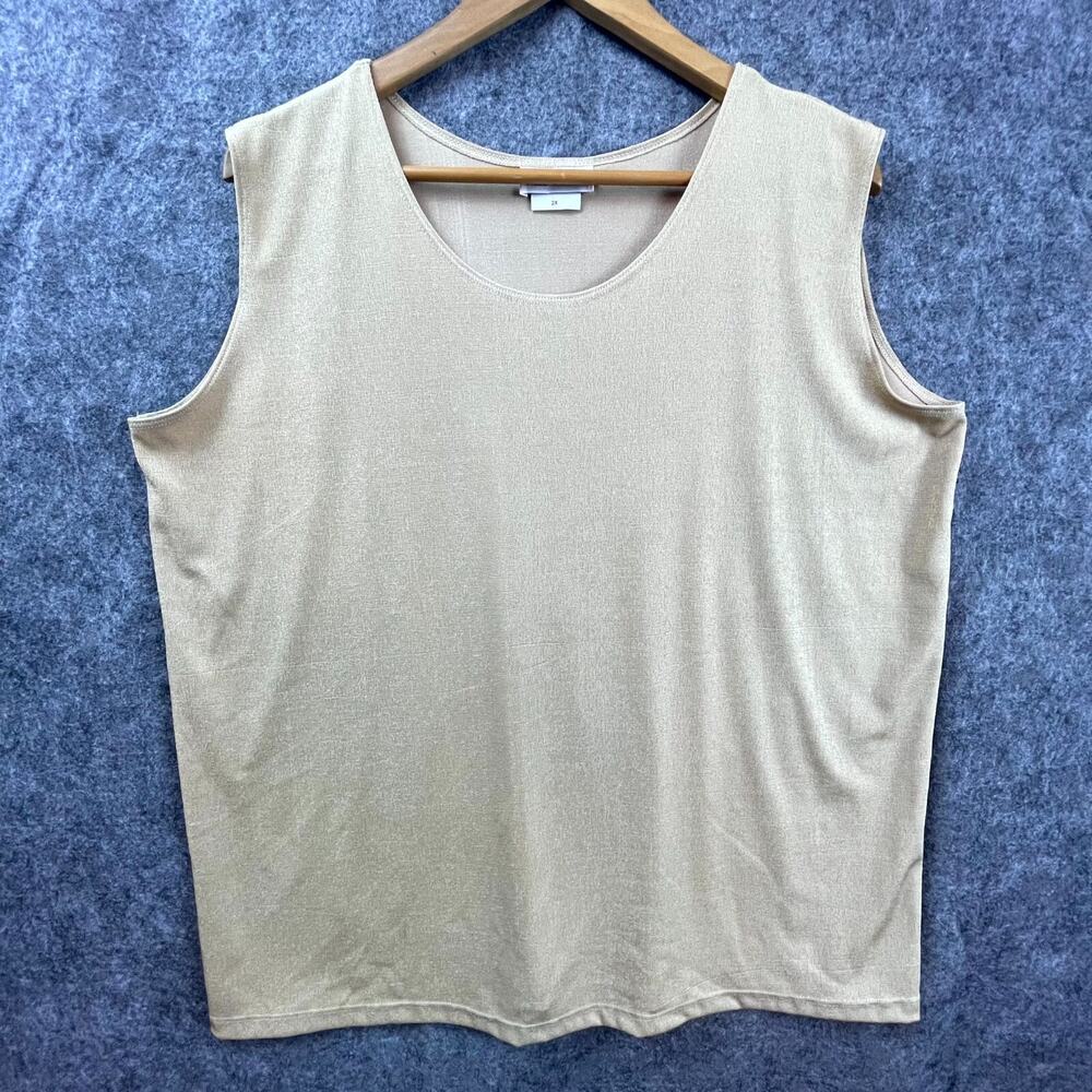 Vintage All‎ Hours Tank Top Womens 2X Plus Beige Gold Shimmer Base Layer Classic